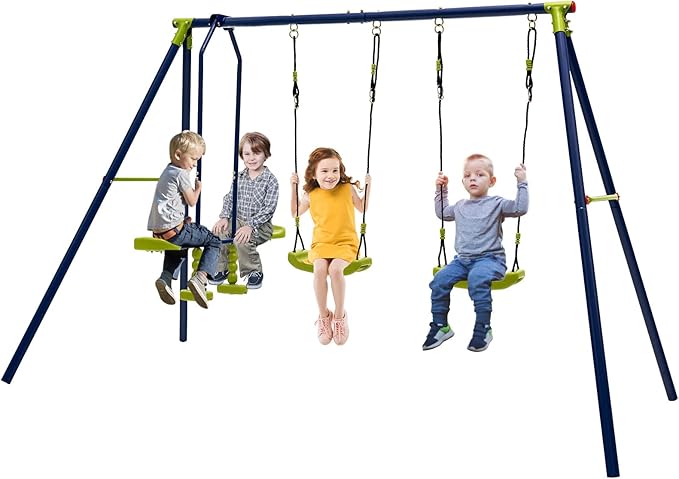 Costzon 440 lbs Swing Set for Backyard, 2-in-1 Heavy Duty Extra Large Metal Swing Frame with 2 Swings, Glider, Adjustable Hanging Ropes, Outdoor Playground Play Equipment, Swing Stand for Kids