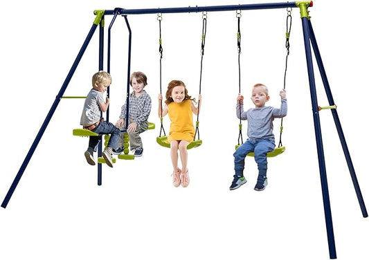 Costzon 440 lbs Swing Set for Backyard, 2-in-1 Heavy Duty Extra Large Metal Swing Frame with 2 Swings, Glider, Adjustable Hanging Ropes, Outdoor Playground Play Equipment, Swing Stand for Kids