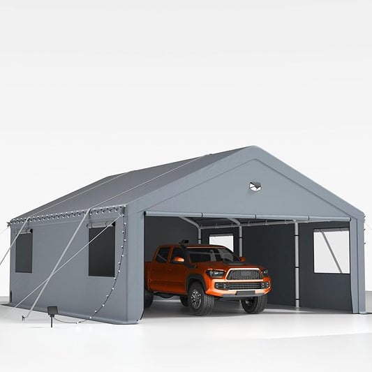 Carports 20X20 Heavy Duty,Car Port with 180G Removable Side Wall,Carport Canopy,Portable Car Port Garage,Car Shelter All Weather,Grey
