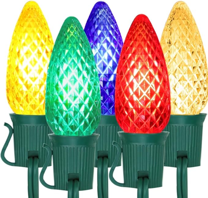 Vintage C9 LED Christmas Lights Outdoor, 50 Feet String Lights with 52pcs Shatterproof C9 Bulbs, Waterproof Connectable Commercial Christmas Tree Lights for Outside Roofline Patio Decor, Multicolor