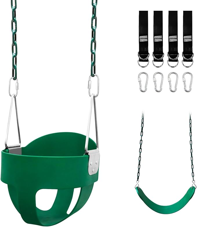Toddler Swing Set for Outside - High Back Full Bucket Seat with 4 Hanging Straps and Hooks for Kids, Infants, Baby - Outdoor Tree Swing