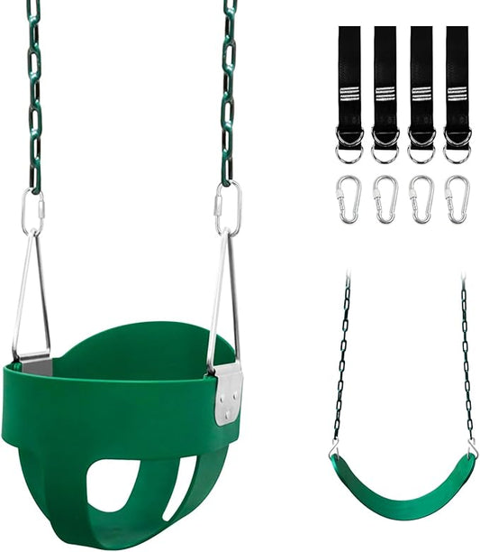 Toddler Swing Set for Outside - High Back Full Bucket Seat with 4 Hanging Straps and Hooks for Kids, Infants, Baby - Outdoor Tree Swing