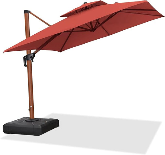 PURPLE LEAF 9ft Patio Umbrella Outdoor Square Umbrellas Large Cantilever Umbrella Windproof Offset Umbrellas Heavy Duty Sun Umbrella for Garden Deck Pool Patio, Brick Red