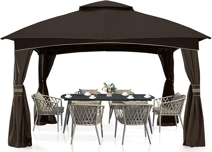 MASTERCANOPY Outdoor Patio Gazebo for Garden with Upgrade Steel Frame and Netting Walls (10x12,Brown)