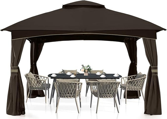 MASTERCANOPY Outdoor Patio Gazebo for Garden with Upgrade Steel Frame and Netting Walls (10x10,Brown)