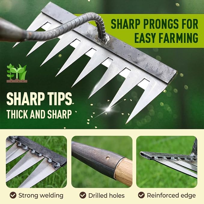 Carbon Steel Garden Hand Rake, 2026 New Garden Hand Rake Tool Carbon Steel 5/6/7/8 Teeth, Heavy Duty Weed Remover Tool Garden Weed Pulling Tool for Yard, Farm, Soil & Lawn Care (5 Teeth)