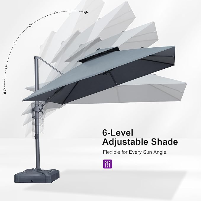 PURPLE LEAF 10 FT Cantilever Umbrella Outdoor Patio Umbrella, Large Offset Square Umbrella, Windproof Heavy Duty Hanging Outside for Patio, Mist Grey