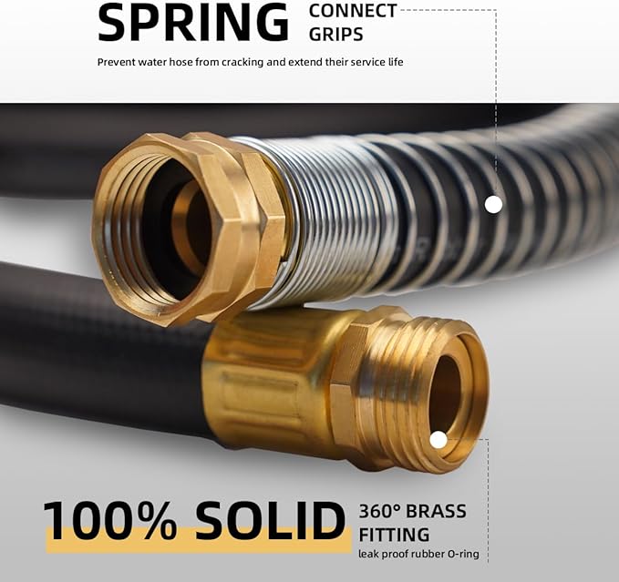 WiseFlow Garden Hose 50FT x 5/8, Heavy Duty Rubber Hose, Water Hose with Five Layered Braiding, Male Female Fittings, 1000PSI Burst, 300PSI Working (Black)