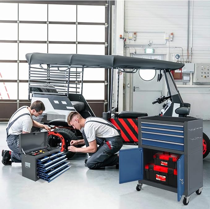 13-Drawer Rolling Tool Chest with Double Door, Extra Large Storage Cabinets with Tool Box, 2-in-1 Detachable Design, 600 lbs Capacity with Lockable Wheels for Garage, Mechanic & Home Use (Blue£¦Grey)