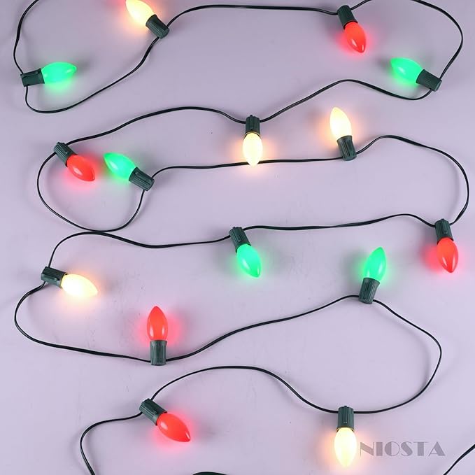 C9 LED Outdoor Christmas Lights,C9 String Lights with Quick Clips,for Xmas House Roof Gutter,Plug in & Connectable,50FT 50 Light,Red Green White