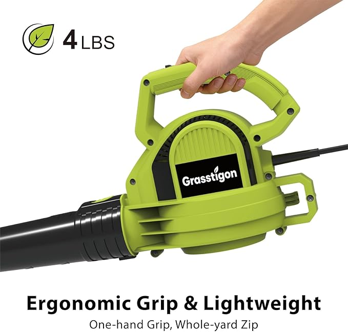Electric Leaf Blower Corded, 7-Amp, 390CFM/ 210MPH, 2 Speed Modes, Powerful Lightweight Handheld Blowers for Lawn Care, Patio, Leaves, Dust, Snow (Green)