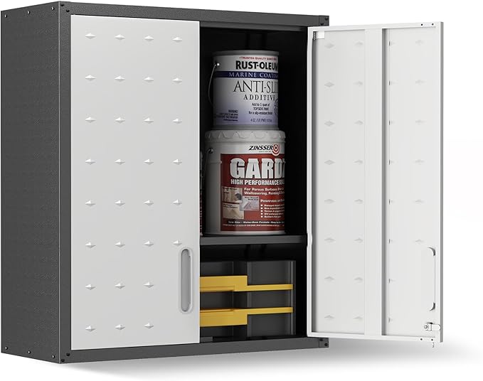 Garage Wall Cabinet,29.5 W Wall Mounted Garage Cabinets with Adjustable Shelf,Heavy Duty Lockable Metal Cabinet,Secure Hanging Tool Cabinet for Basement,Laundry Room,Workshop,Black/Grey
