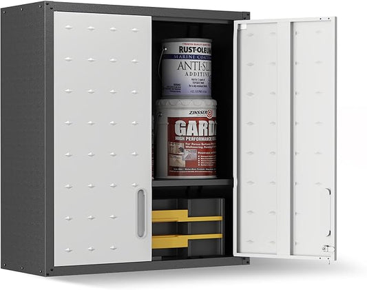 Garage Wall Cabinet,29.5 W Wall Mounted Garage Cabinets with Adjustable Shelf,Heavy Duty Lockable Metal Cabinet,Secure Hanging Tool Cabinet for Basement,Laundry Room,Workshop,Black/Grey