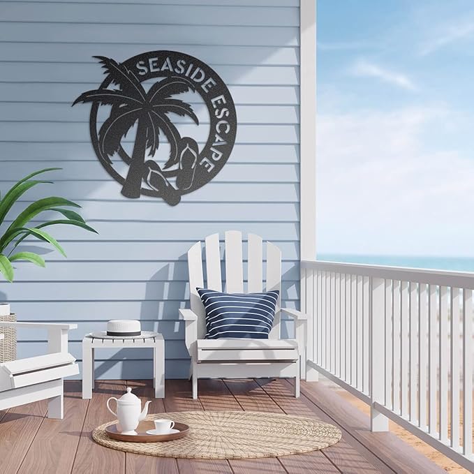 RealSteel - Tropical Oasis Monogram - Custom Wall Art for Beachfront Properties or Vacation Rentals - Great for Backyards, Pools and Patios - Summer Fun, Palm Trees and Sandals (18", Rust)