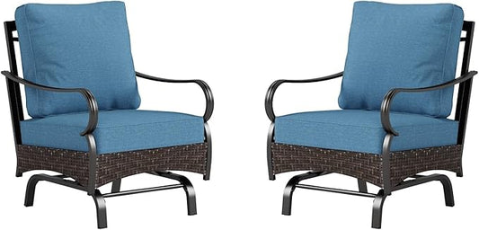 Sophia & William Extra Large Outdoor Patio Motion Sofa Chairs Set 2 PCS Heavy-Duty Metal Porch Furniture with High Back & Deep Seating Area, 5.5" Thicken Cushions for Deck, Lawn, Outside (Navy)