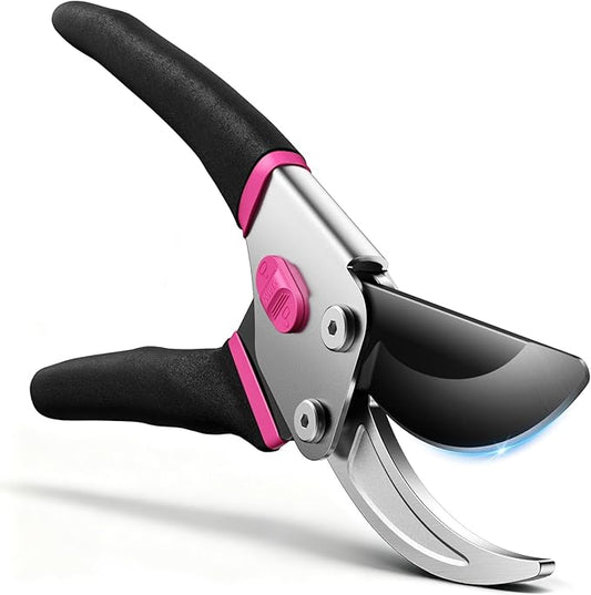 Bypass Pruning Shears for Gardening, 8.5" Professional Hand Pruners, Garden Clippers Heavy Duty Pruning Scissors for Trimming Plant Flower Branch, 【SK5 Steel Blade】【Ergonomic】【Built-in Spring】