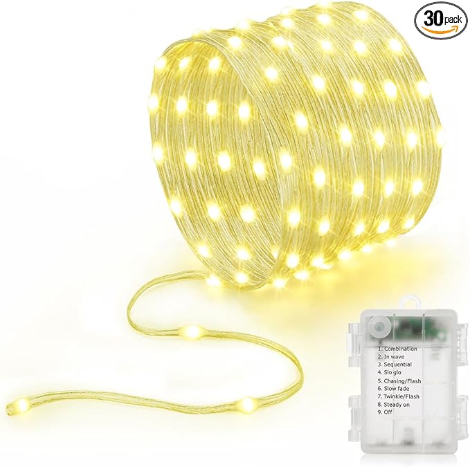 Battery Operated String Lights (1 Pack), 16.5ft 50 LED Twinkle Fairy String Lights Battery Powered with Auto Timer for Indoor Outdoor Christmas Trees Wreath Decoration Party Bedroom Garden Warm White