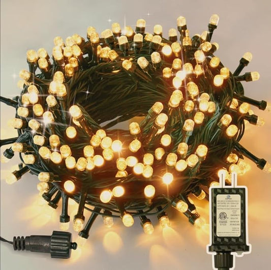 ULG Christmas Tree Lights, 300 LED 110FT Waterproof Christmas String Lights with 8 Modes for Indoor/Outdoor Xmas Tree Decor, Bubble LED Warm White, Adapter Included