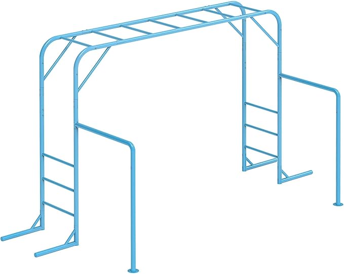 Outdoor Monkey Bar Set with Climbing Frame, Gymnastics bars, Playground Set for Backyards, Metal Monkey Bar for Kids Age 3 and Up, Backyard Playground Set with Powder Coated Steel, SkyBlue