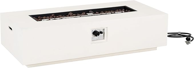 Merax 56 Rectangular MGO Propane Fire Pit Table, 50,000 BTU Outdoor Patio Heater with Modern Concrete Design for Backyard, Deck, Garden (Tank Cover Not Included), White