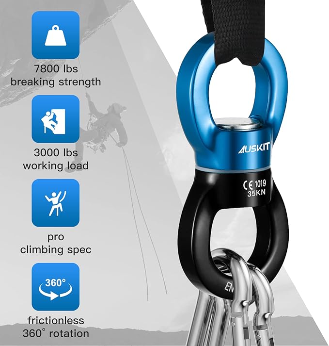 Black Blue Swing Swivel, 35 KN Safest Rotational Device Hanging Accessory