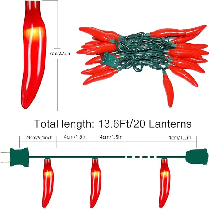 Abeja Red Chchili Pepper String Lights, 13.6FT Chili Pepper String Lights with 37 Mini Lights Bulbs(2 Spare), Christmas Decorations for Outdoor/Indoor Garden Corridor Christmas Tree
