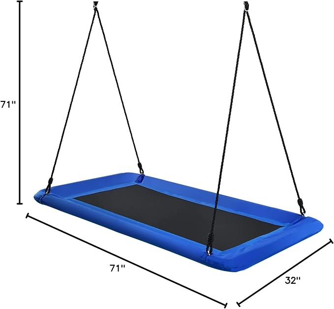 Costzon 700lb Giant 60'' Platform Tree Swing for Kids and Adults, Wear- Resistant Indoor/Outdoor Rectangle Swing with Durable Steel Frame and 2 Hanging Straps for Porch, Backyard (Blue)