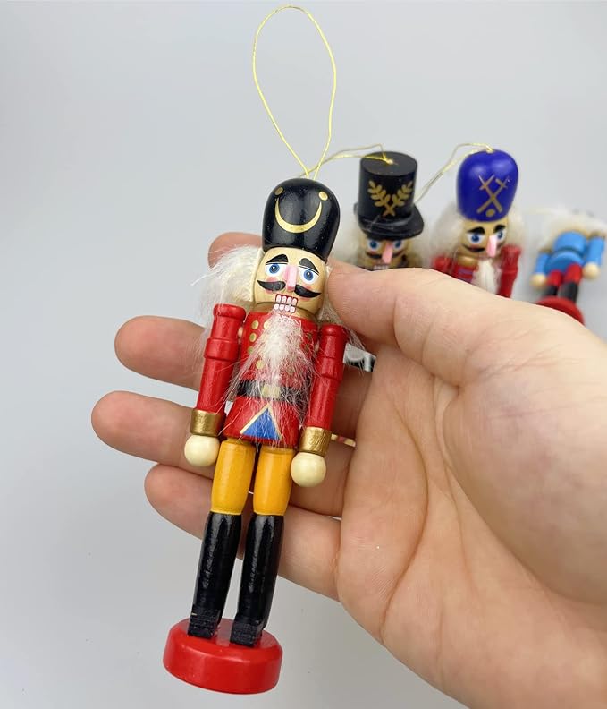 6 PCS Christmas Nutcracker Ornament Set, 4Inch Nutcrackers Tree Ornaments Set, Nutcracker Figures with Opening Mouths Christmas Decorations for Xmas Tree, Table Decor