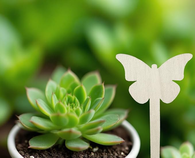 100 Pcs Wood Plant Labels, Natural Wooden Plant Marker Garden Sign Tags, Butterfly Type Garden Markers for Succulents, Herbs, Seedlings, Potted, Flowers, Vegetables (Butterfly)