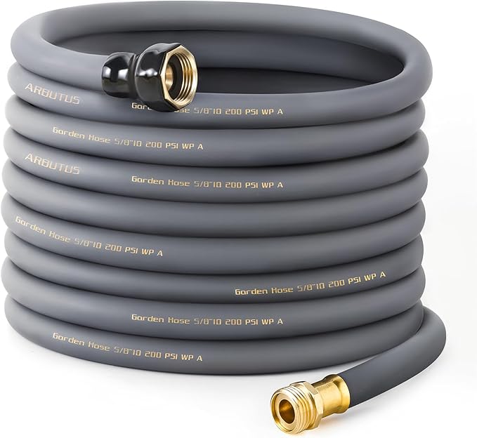 Garden Hose 5/8 x 75ft Brass Rubber Heavy Duty Water Hose 600 PSI Burst Pressure, Durable Flexible Hose for Yard, Car Wash, Pets Gray