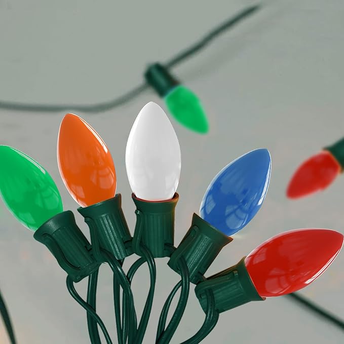 Vintage C9 LED Christmas Lights Outdoor, 50Ft C9 Multicolor Christmas String Lights with 52 Shatterproof LED Bulbs, Hanging Patio Lights for Backyard Roofline Garden Party Pathway Xmas Decorations