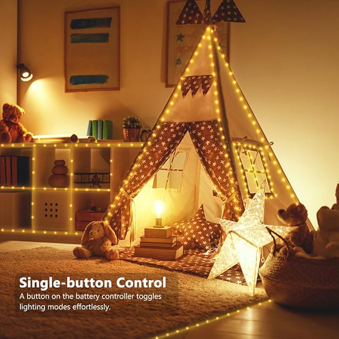 16.5ft Battery Operated String Lights, 50 LED Twinkle Fairy String Lights Battery Powered with Timer for Indoor Outdoor Christmas Trees Wreath Decoration Party Bedroom - Warm White