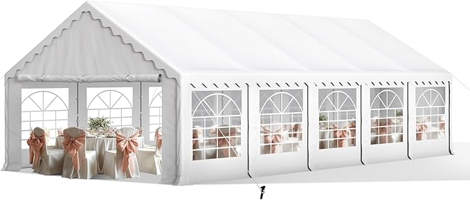 Sophia & William Party Tent 16x32 ft, Outdoor Canopy Carpas para Fiestas Heavy Duty, Large Waterproof Patio Event Wedding Tent White with Sidewalls for Backyard