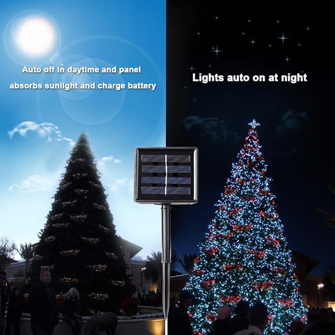 Toodour Solar Christmas Lights, 72ft 200 LED 8 Modes Outdoor Christmas String Lights, Waterproof Solar String Light for Xmas Tree, Fence, Holiday, Party, Balcony, Outdoo Xmas Decorations - White