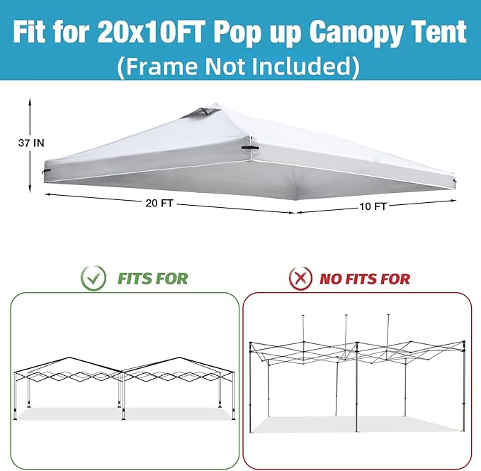 10x20 Canopy Replacement Top Cover with Air Vents for ez up Pop up Canopy Gazebo Tent, with Adjustable Strap, Waterproof & Anti-UV for Outdoor Shade (Top Only, Frame Not Included) (Off White)