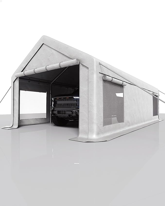 13X25 Ft Carport Canopy,Portable Garage with 4 Roll-Up Windows & Doors, Heavy-Duty 200g PE Tarp, Waterproof UV Resistant Anti-Snow Shelter for Car, Truck, Boat, Motorcycle