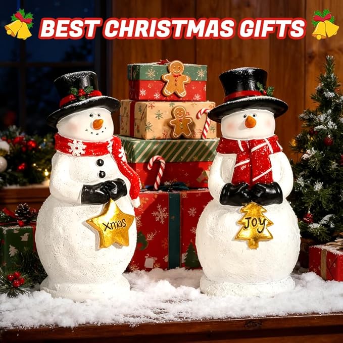 OneBird Snowman Figurines Resin Christmas Decorations Indoor 2pcs Snowman Decor for Holiday Decorations Christmas Indoor
