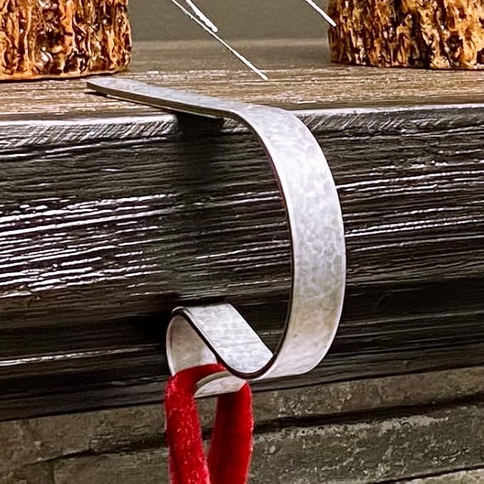 Haute Decor The Original MantleClip Stocking Hanger - 4 Pack (Galvanized Steel) - Christmas Stocking Holder adjusts to fit mantels up to 3 inches Thick