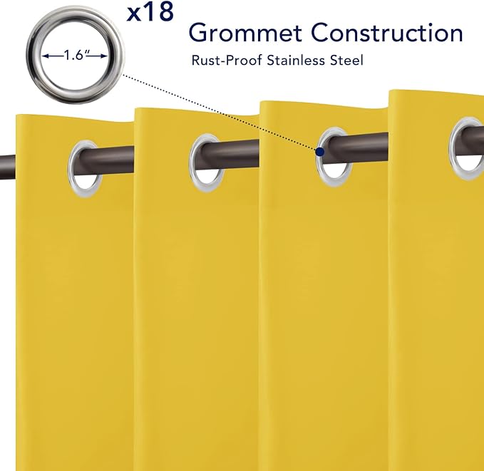 PureFit Outdoor Curtains for Patio Waterproof Weatherproof, UV Resistant Outside Curtains for Gazebo, Front Porch, Pergola, Sun Blocking Privacy Curtain, 150W x 84L inch, 1 Panel, Yellow