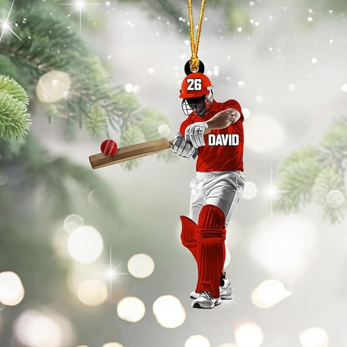 Personalized Cricket Ornament, Custom 2D Acrylic Design for Player or Team, Sports Ornament for Clubs, Fans, and Coaches, Christmas Tree Decoration Keepsake/2