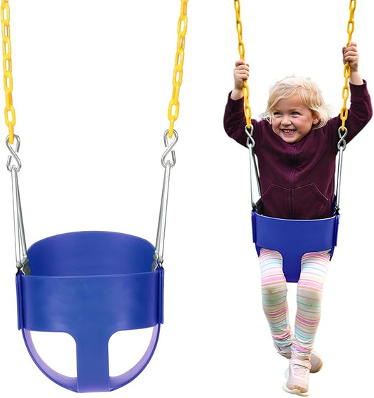 Eastern Jungle Gym Heavy-Duty High Back Full Bucket Toddler Swing Seat | Coated Chains Fully Assembled | Blue Swing Set Accessory