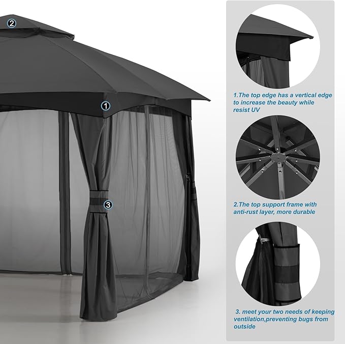 MASTERCANOPY Outdoor Patio Gazebo for Garden with Upgrade Steel Frame and Netting Walls (10x10,Gray)
