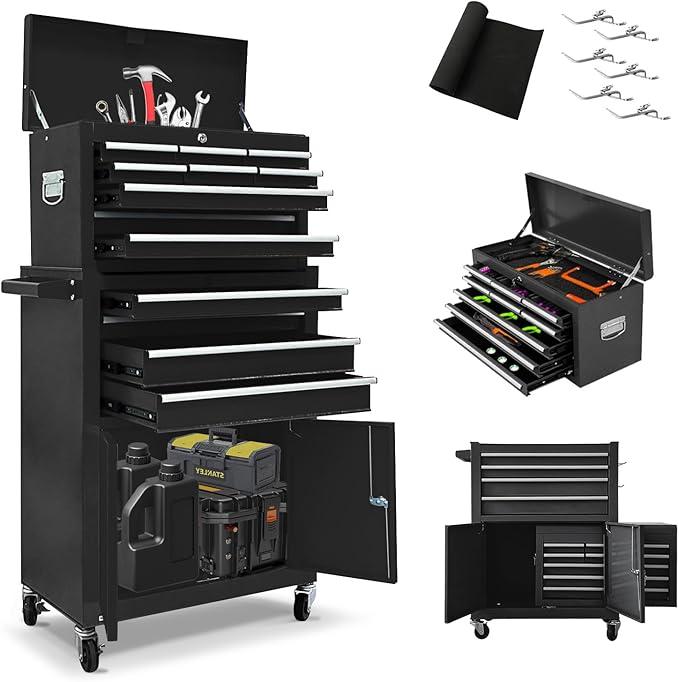 13 Drawers Tool Chest with Wheels, Rolling Tool Box with Drawers, Metal Tool Cabinet for Garage, Workshop(Black)