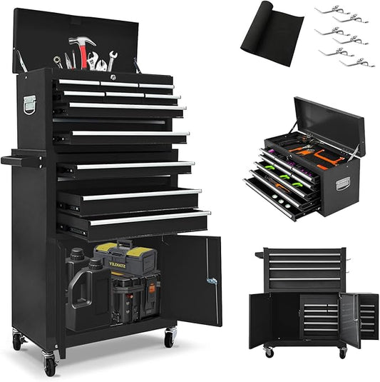 13 Drawers Tool Chest with Wheels, Rolling Tool Box with Drawers, Metal Tool Cabinet for Garage, Workshop(Black)