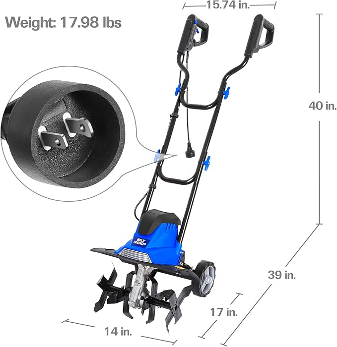 BILT HARD 14 10Amp Electric Garden Tiller | 4 Steel Tines Tiller Cultivator with Foldable Handle & Adjustable Wheels for Soil Cultivation, Weeding, Portable Gardening