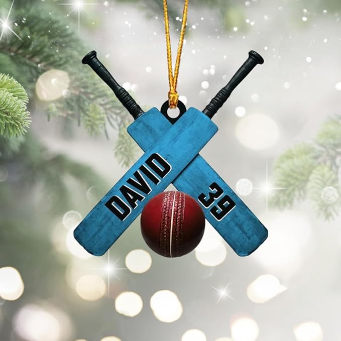 Personalized Cricket Ornament, Custom 2D Acrylic Design for Player or Team, Sports Ornament for Clubs, Fans, and Coaches, Christmas Tree Decoration Keepsake
