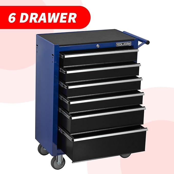6-Drawer Rolling Tool Chest with Locking Wheels & Drawers, 13 D x 24.2 W x 36.6 H Mobile Tool Storage Cabinet, Heavy-Duty Garage Organizer w/Ergonomic Handle
