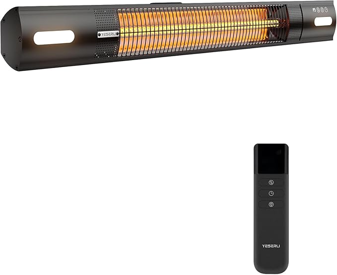 YESERLl Electric Patio Heater with LED Light- 1500w Outdoor Fast Heating with 3 Power Setting,Wall Mounted Carbon Infrared Heater Quiet - IP65 Waterproof and 24H Timer for Snow Outdoor
