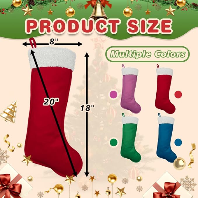 4 Pack Christmas Stockings 20 Inches Large Merry Christmas Stocking Holiday Party Decor Hanging Tree Fireplace Mantle Ornaments Decorations (4, Multi-Large)