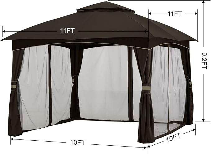 MASTERCANOPY Outdoor Patio Gazebo for Garden with Upgrade Steel Frame and Netting Walls (10x10,Brown)